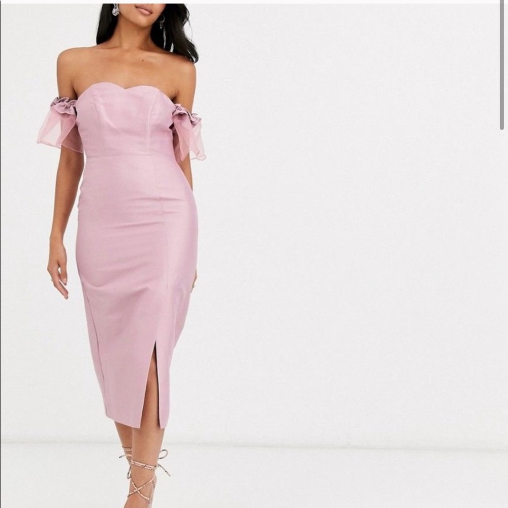 Asos pink dress with ruffled arms